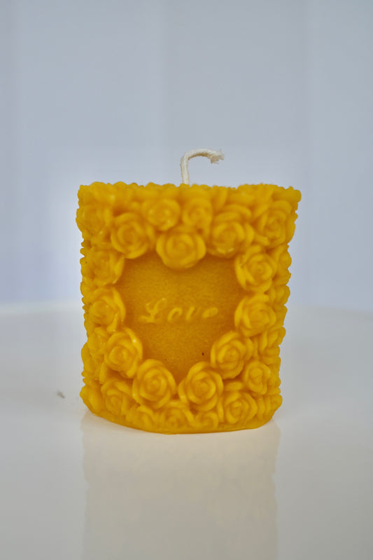 Rose Heart “Love” Beeswax Candle